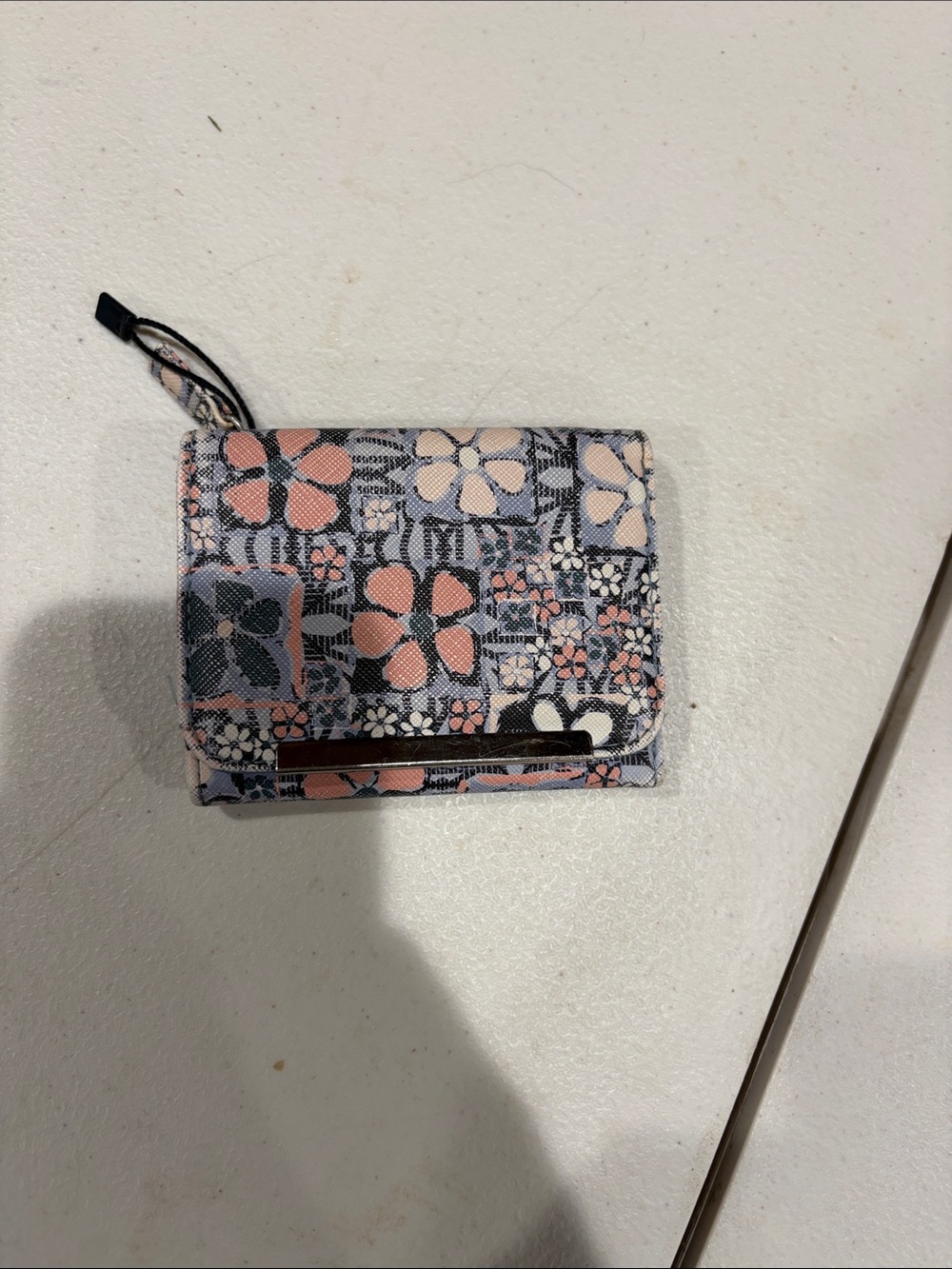 Floral Patchwork Compact Wallet in Pink and Navy – Designer Style